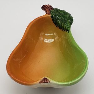Portuguese Vintage Majolica Ceramic Green to Red Pear Shaped Bowl or Dish